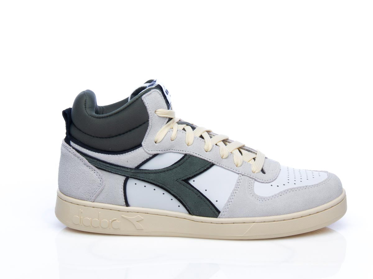 Sneaker Magic Basket demi cut suede leather bianco verde