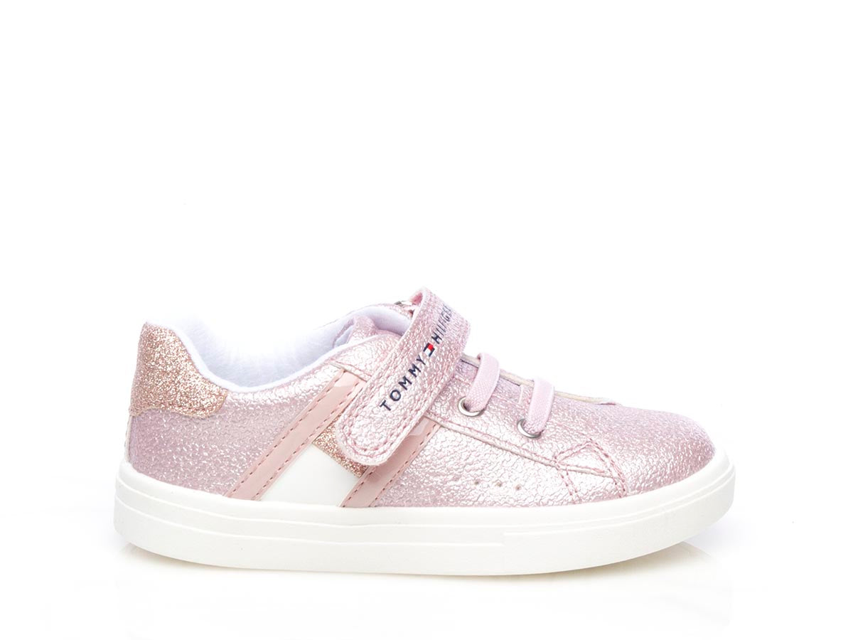 Sneaker con velcro rosa