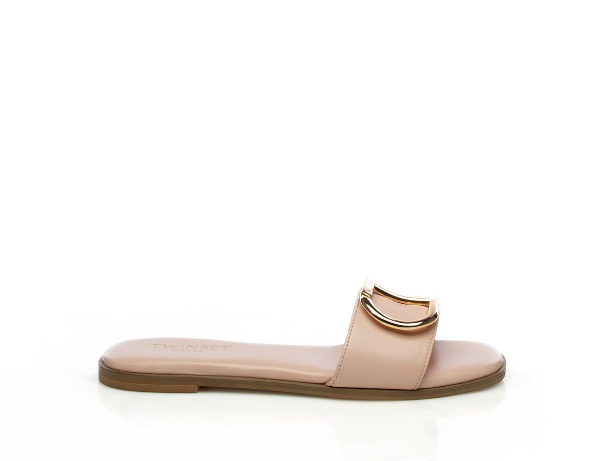 Sandalo basso in pelle con Oval T pink mousse